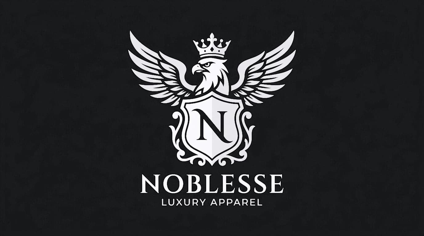 Flat 2D graphic vector of crisp white royal falcon crest with N shield on obsidian black background
