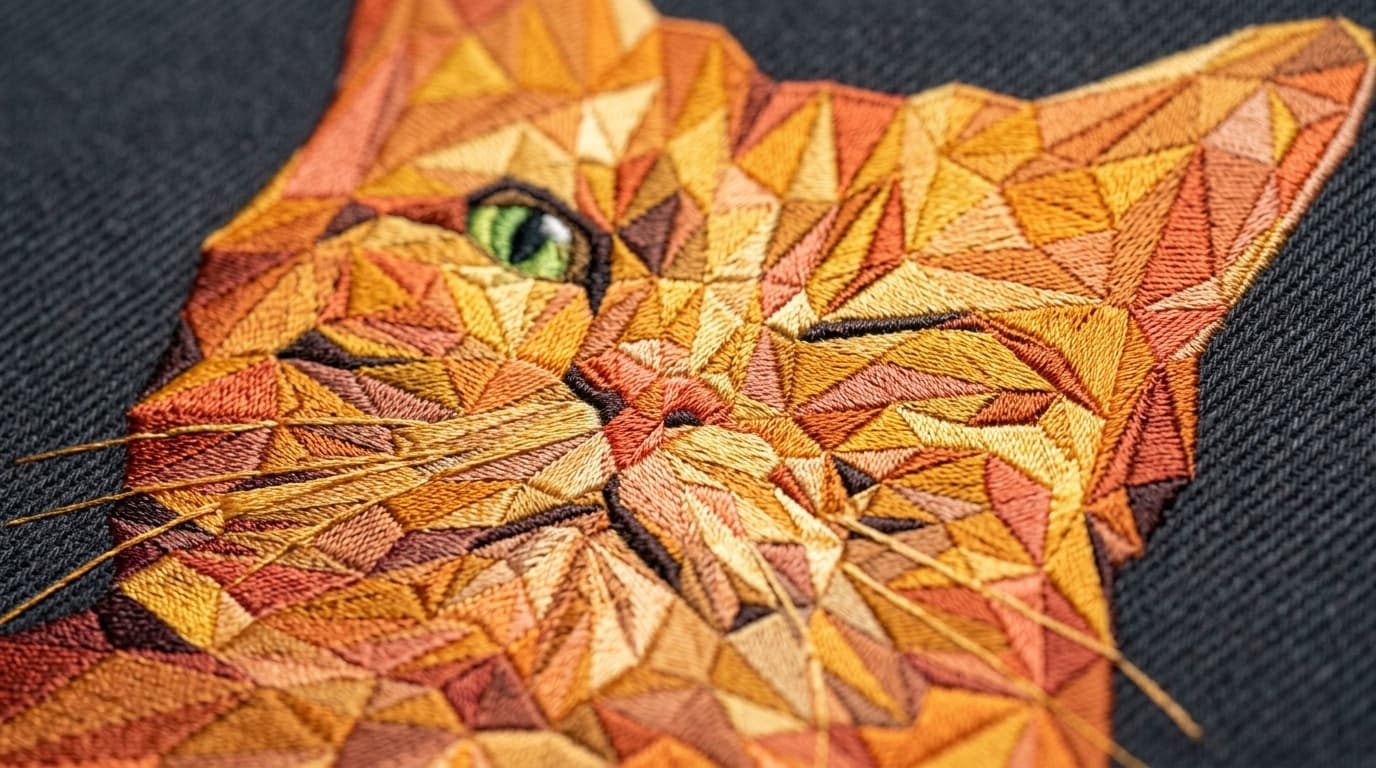 Low-Poly Geometric Faceted Embroidery
