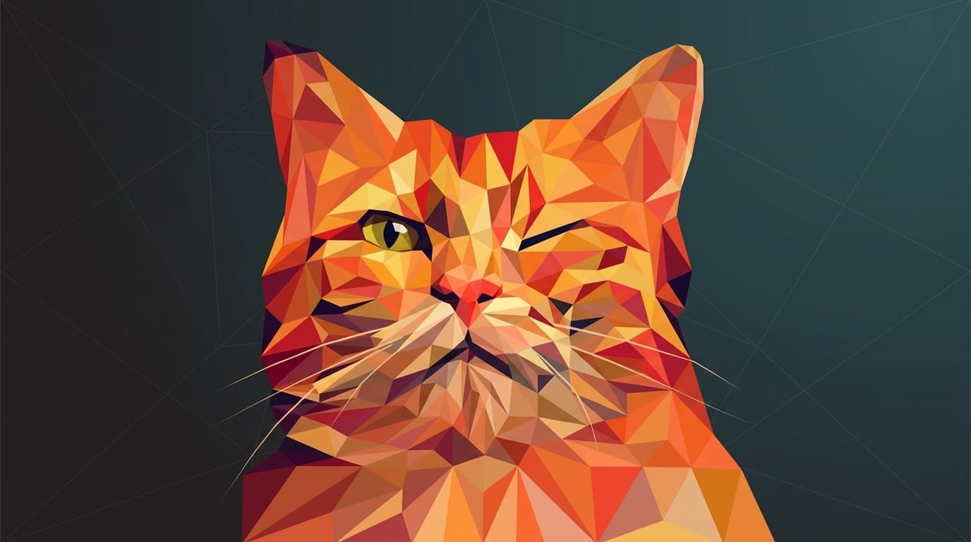 Prism Amber Low-Poly Faceted Cat Vector Illustration