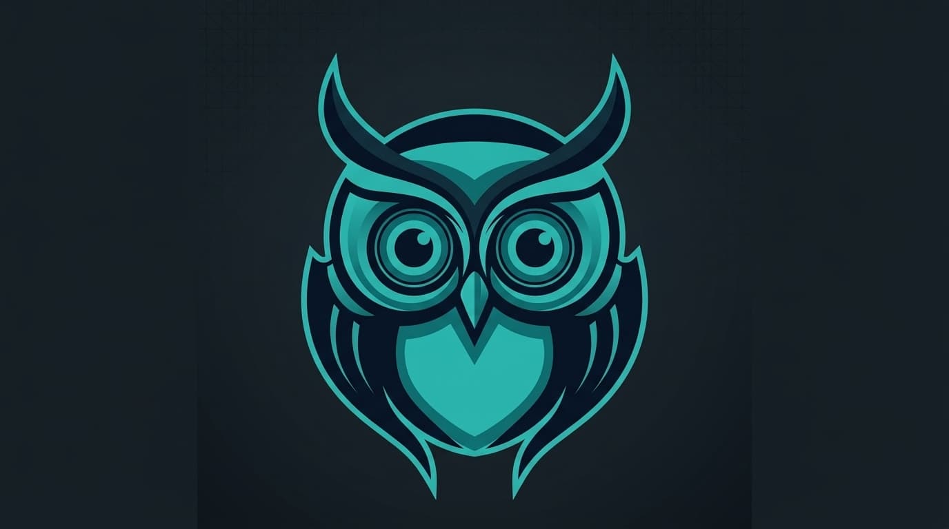 Stylized Owl Mascot Vector Logo with Symmetrical Curves and Spot Separations
